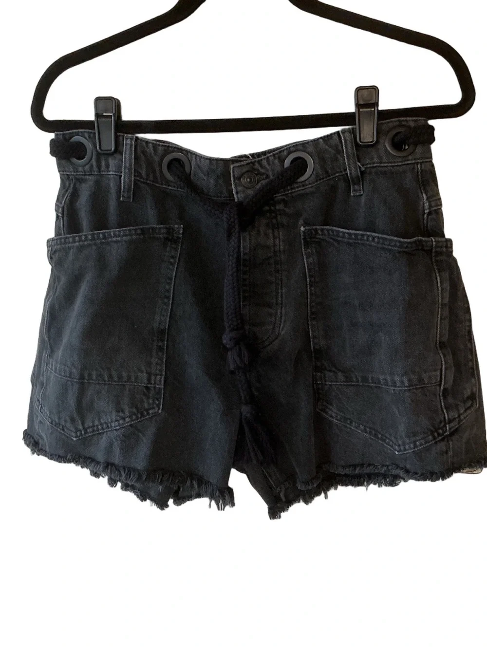 We The Free Moxie Denim Shorts Rope Belt Night Hawk Black Size 28 OB2201488